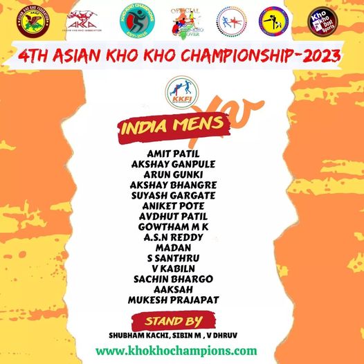 India Mens Team for Asian Kho Kho Championship 2023