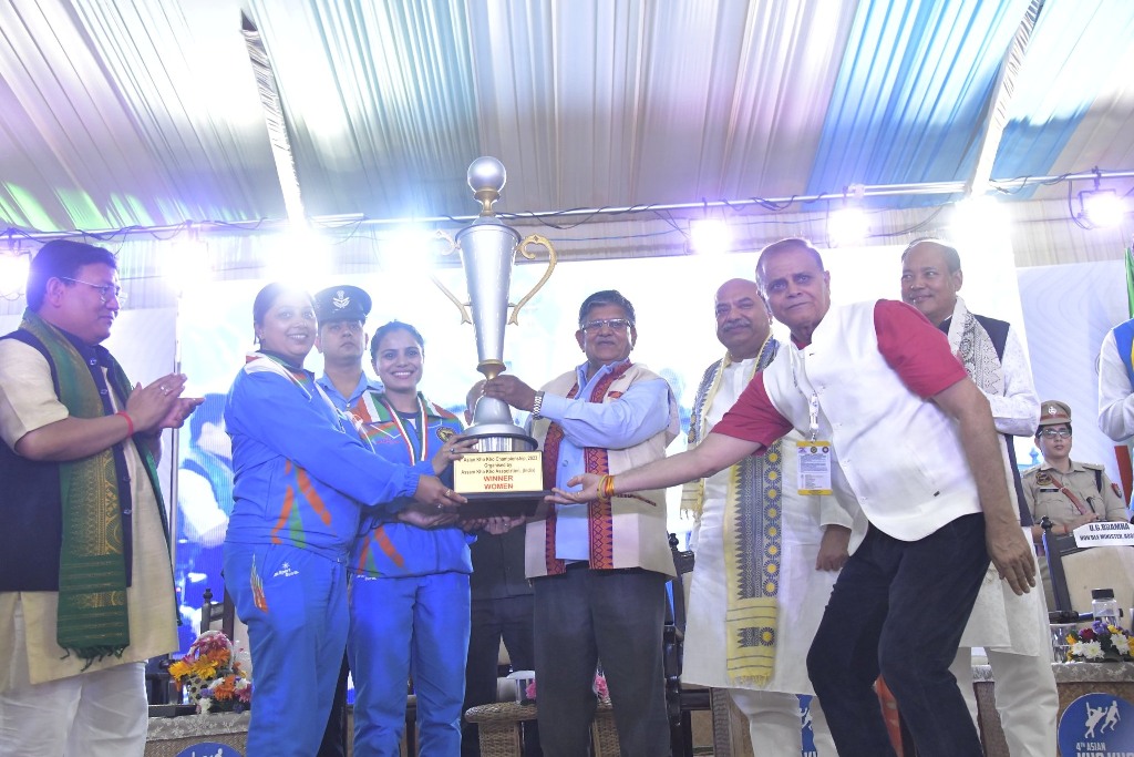 Indian womens team receiving the winning award at the 4th Asian Kho Kho Championship 2023