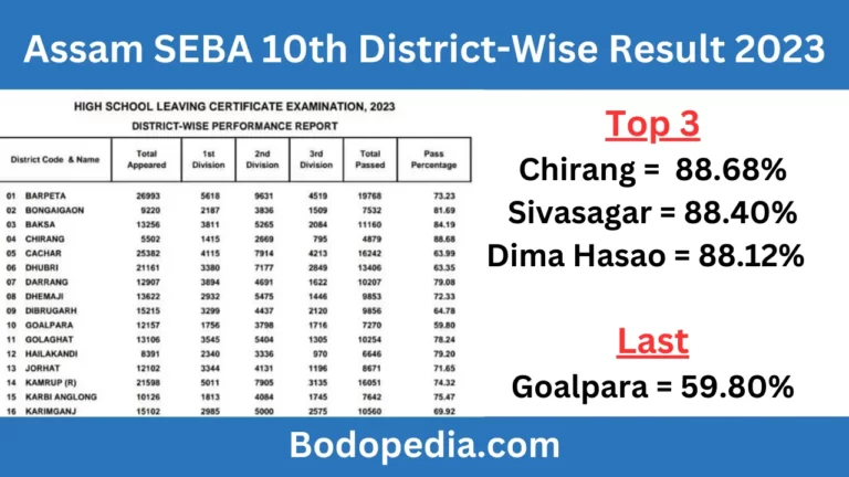 Assam SEBA 10th District-wise Result 2023
