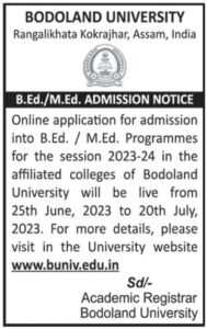 Bodoland University BEd/MEd Admission 2023 |Apply Now For Bodoland ...