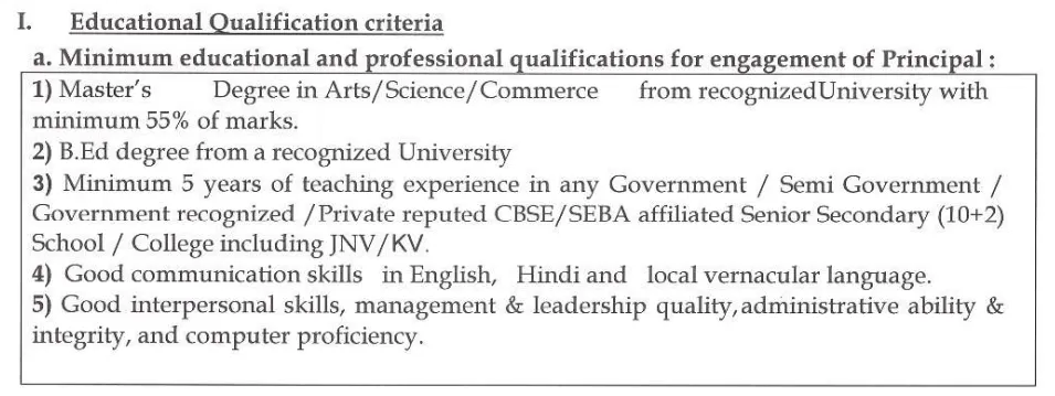 Adarsha Vidyalaya Principal Educational Qualification
