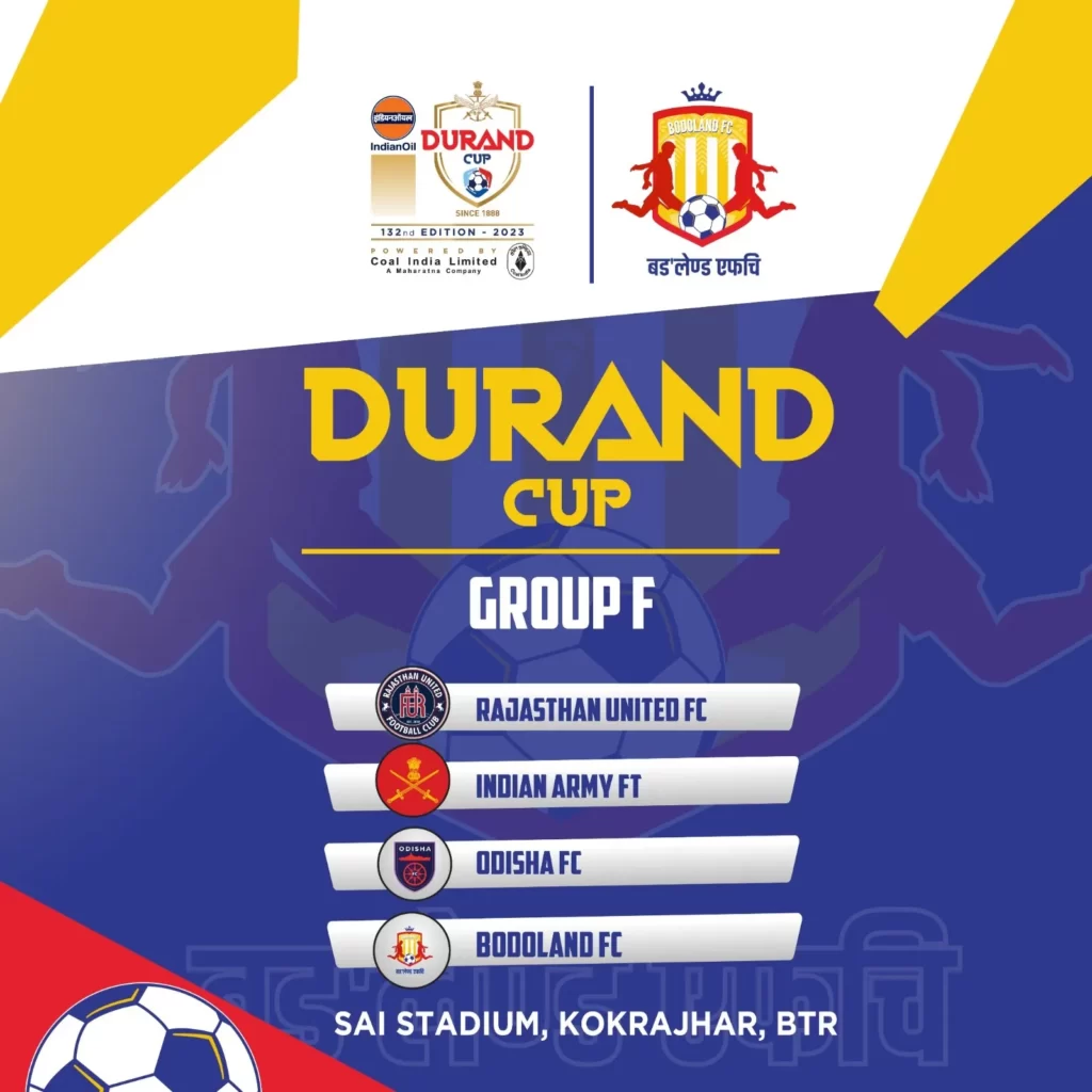 Bodoland FC placed in Group F of Durand Cup 2023 scheduled to be played at SAI Kokrajhar