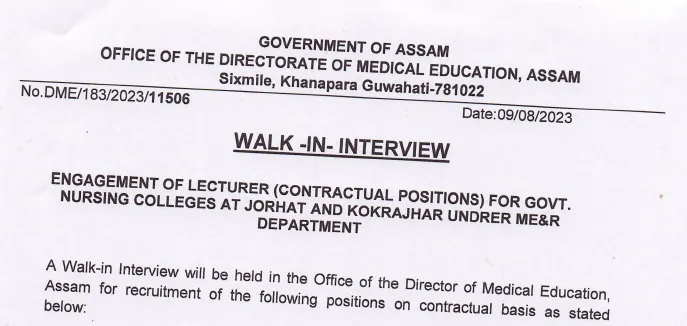 Govt Nursing College Lecturer Recruitment 2023 Notification