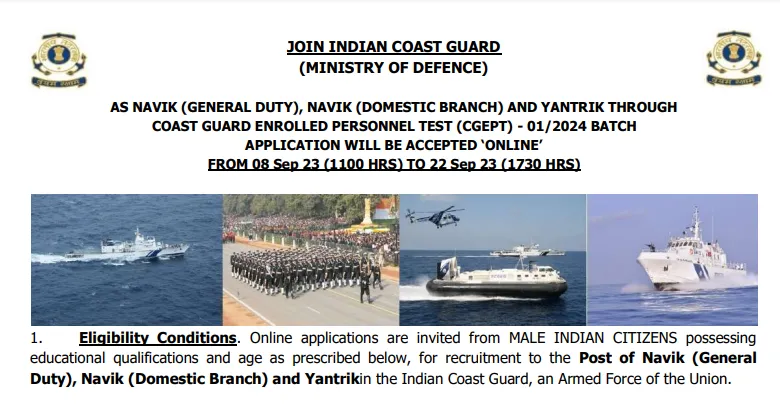 Indian Coast Guard Navik Recruitment 2023 Notification