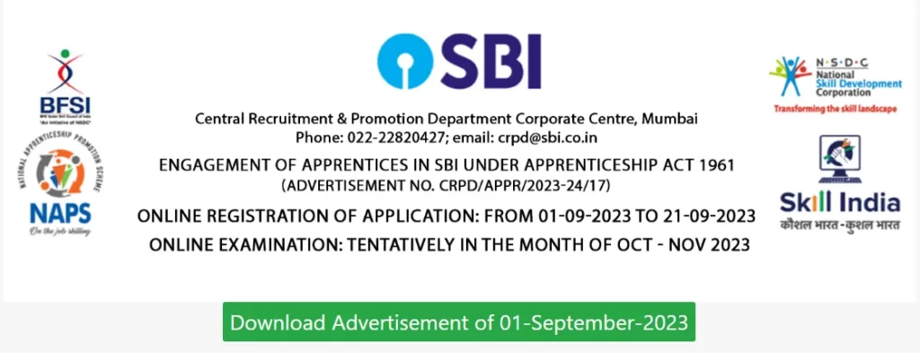 SBI Apprentice Recruitment 2023 Notification