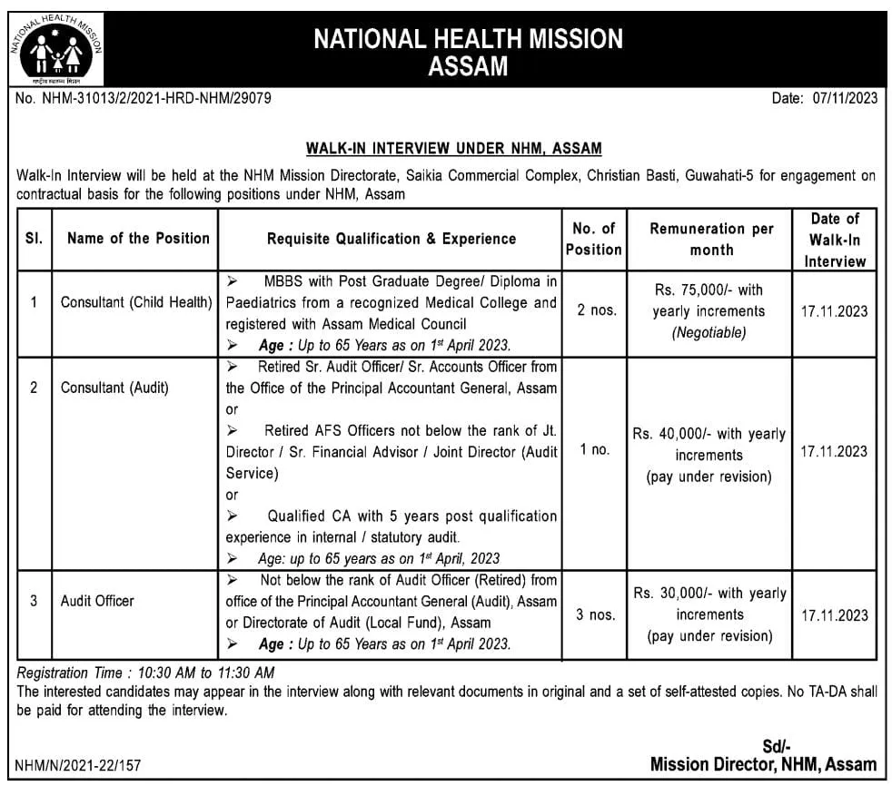 NHM Assam Recruitment for Consultant Notification 2023