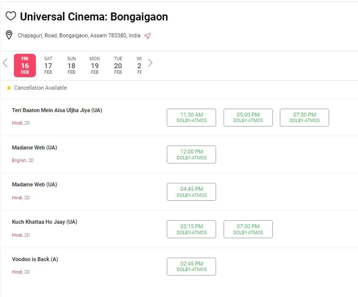 Bongaigaon Universal Cinema Today's Show