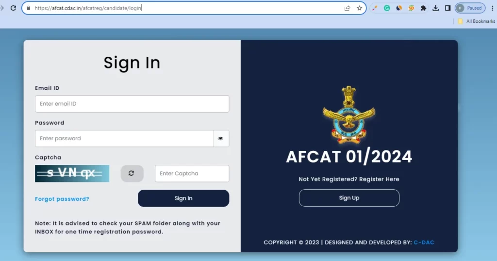 IAF AFCAT 01 2024 Application Link