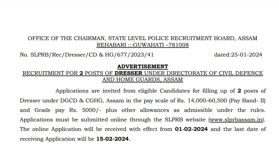 Assam Home Guard Dresser Recruitment 2024