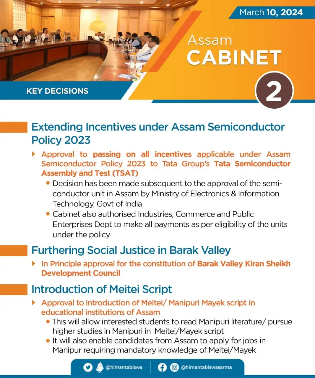 Assam Cabinet Meeting 10 March 2024